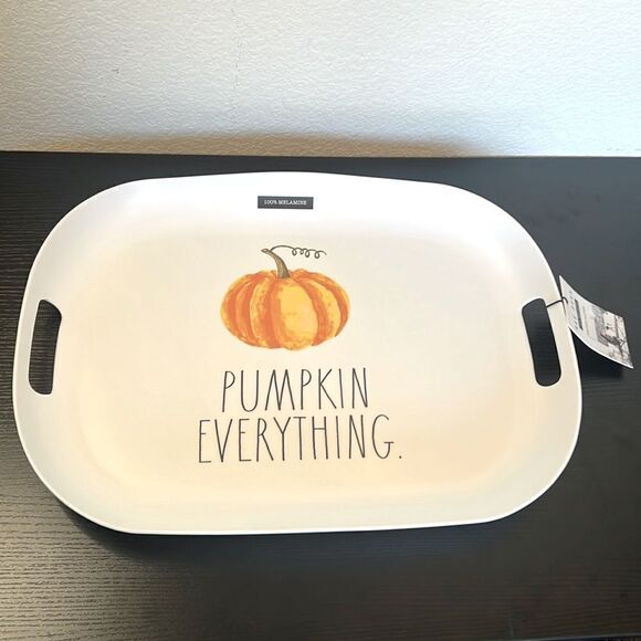 Rae Dunn Melamine "PUMPKIN EVERYTHING" Matte Oval Serving Tray with Handles - Picture 1 of 6
